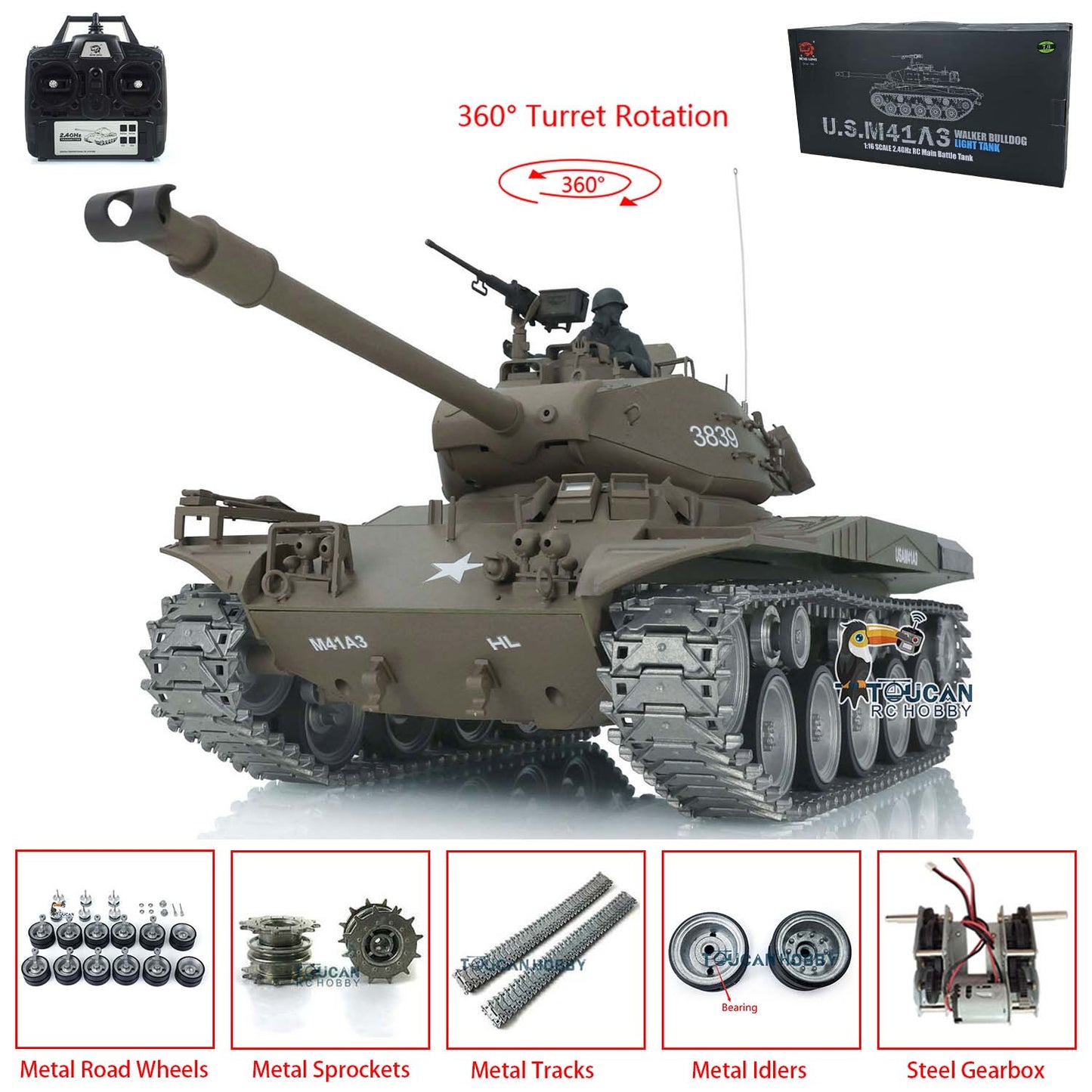Henglong 1/16 TK7.0 Customized Walker Bulldog RTR Remote Control Tank 3839 360 Degrees Rotating Turret Metal Sprocket Wheels Tracks
