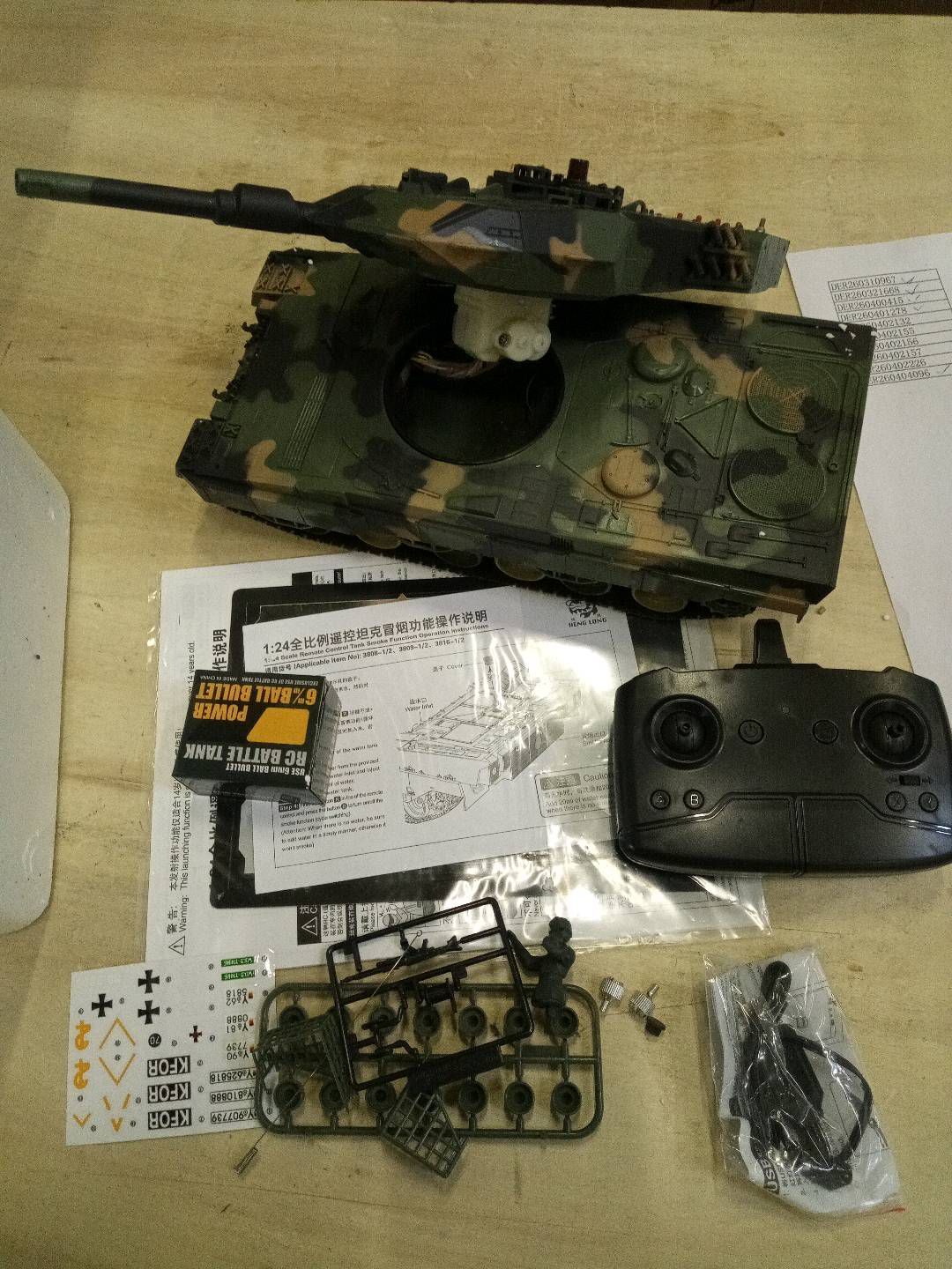 Second Hand Fast Free Shipping HengLong 2.4GHz 1/24 RC Tank 3809 Leopard 2 A5 BB IR Smoke Sound Light Chassis Recoil