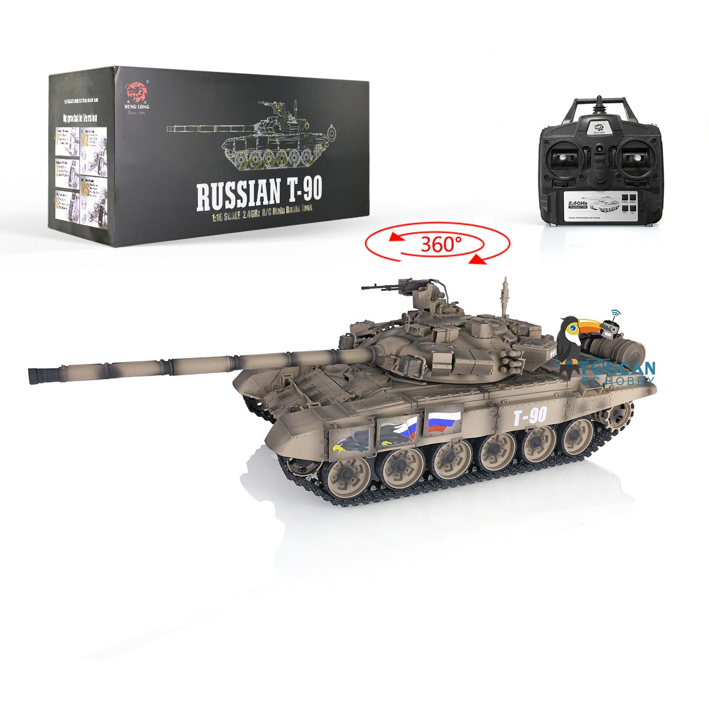 Henglong 7.0 1:16 Russian T90 RTR RC Tank 3938 Model FPV 360 Degrees Turret Metal Gearbox Plastic Return Rollers Wheels Tracks