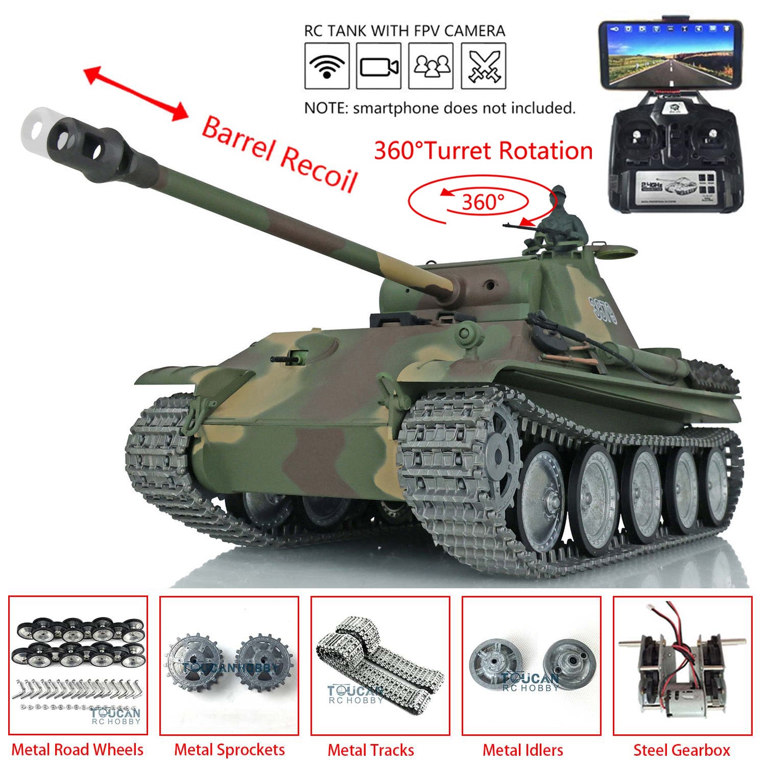 Henglong 1/16 Customized 7.0 Panther G 3879 RTR RC Tank FPV IR BB