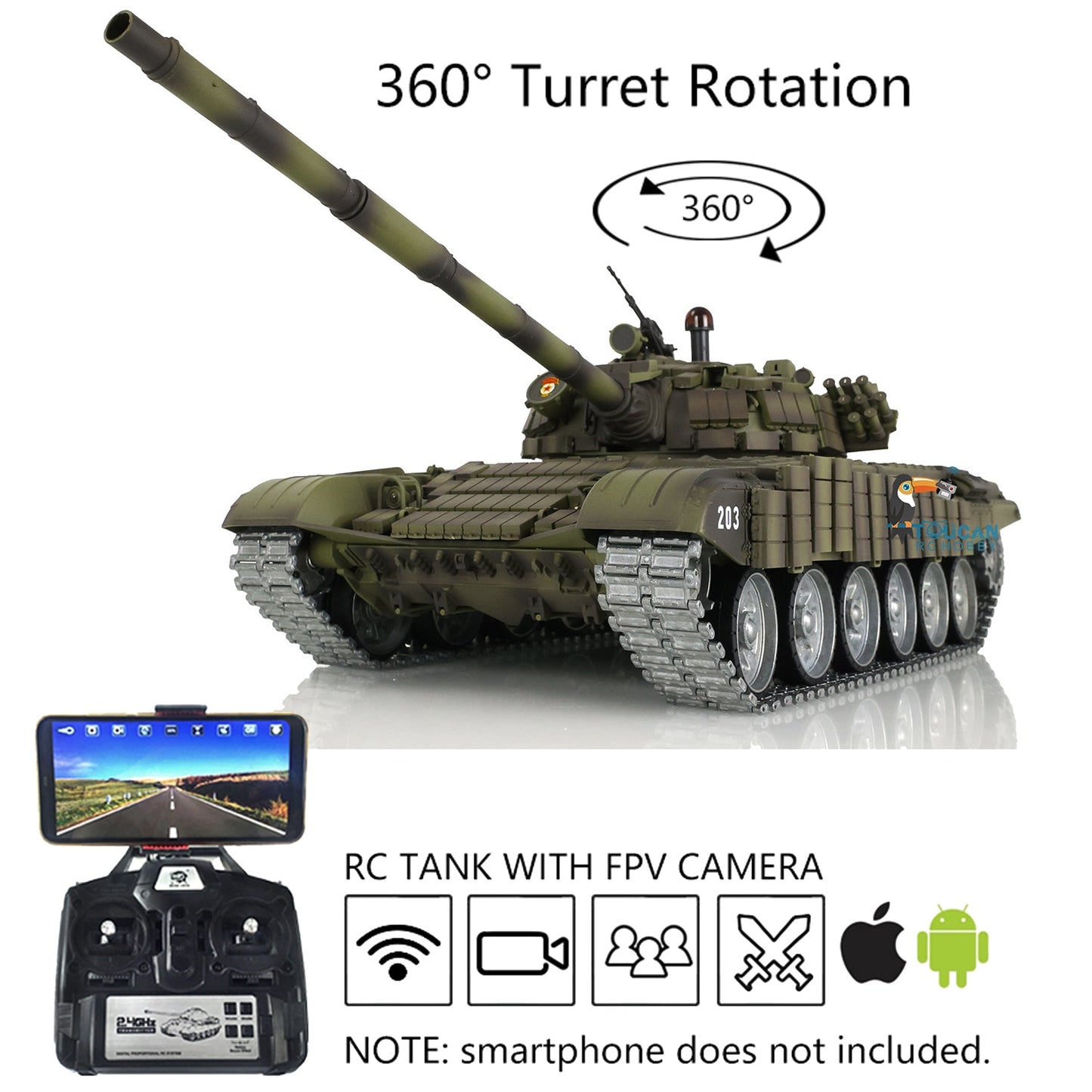 Heng Long TK7.0 RC Main Battle Tank 1/16 Scale T72 3939 Electric Car FPV System Metal Tracks Wheel Battery BB Pellets Sticker