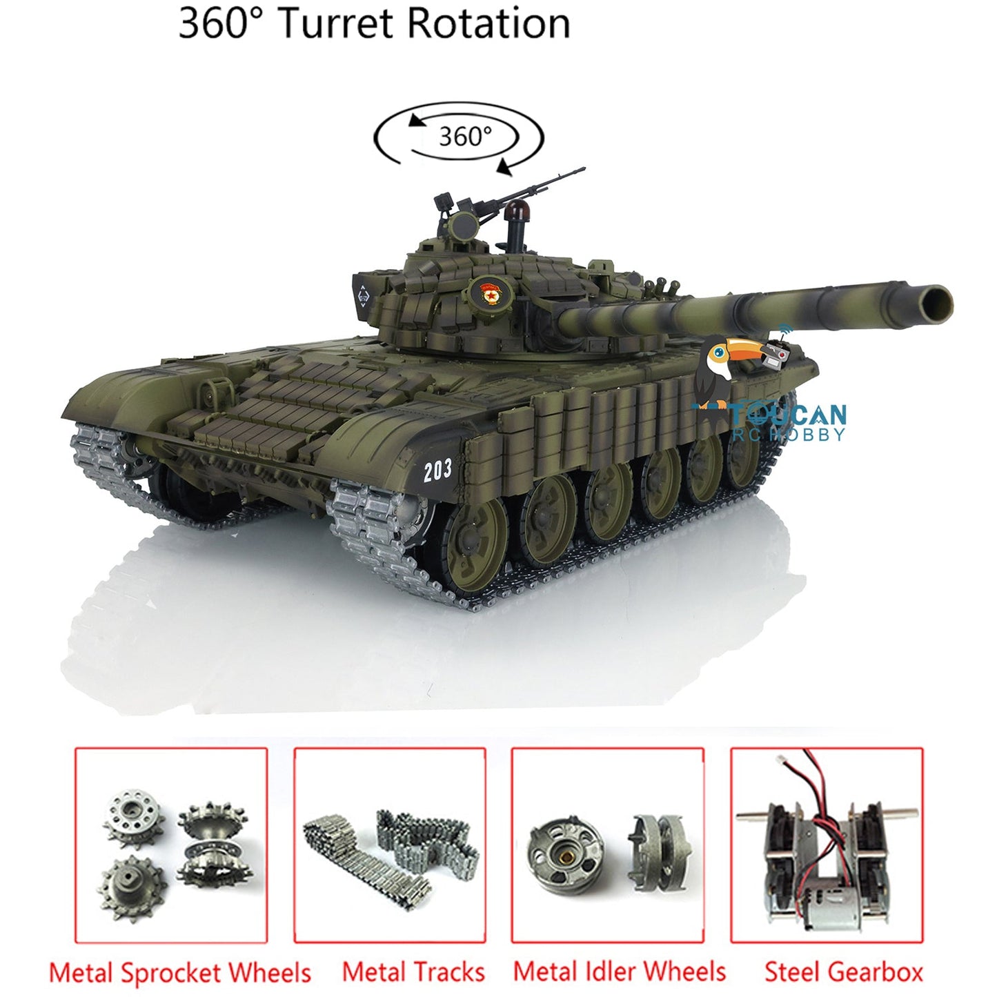 Henglong Metal 1/16 7.0 RC Battle Tank T72 Mainbord BB Shooting Upgraded 3939 360 Electric Military Hobby Model