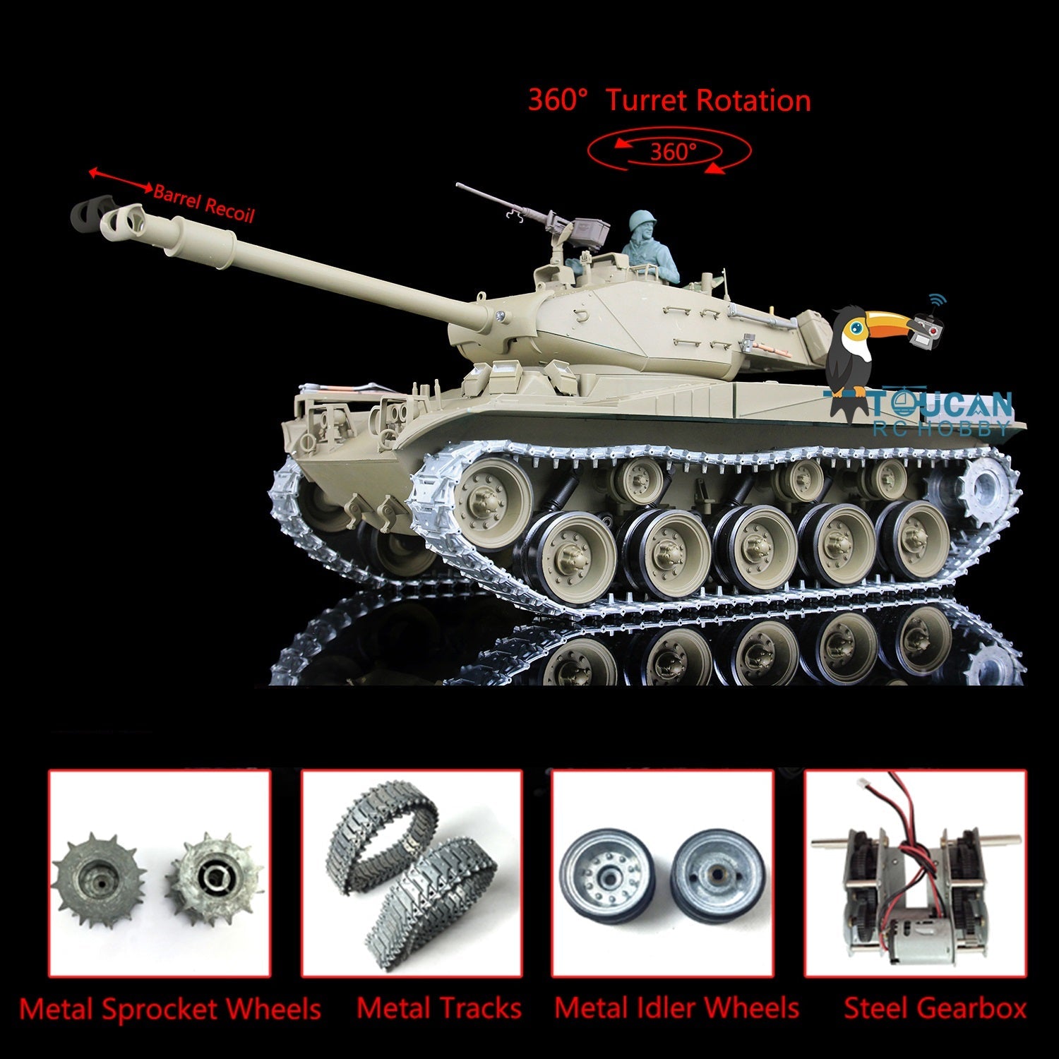 US Warehouse Henglong 1/16 Customized Walker Bulldog RTR RC Tank 3839 Remote Controlled Model Smoking 360 Degree Full Metal Road Wheels