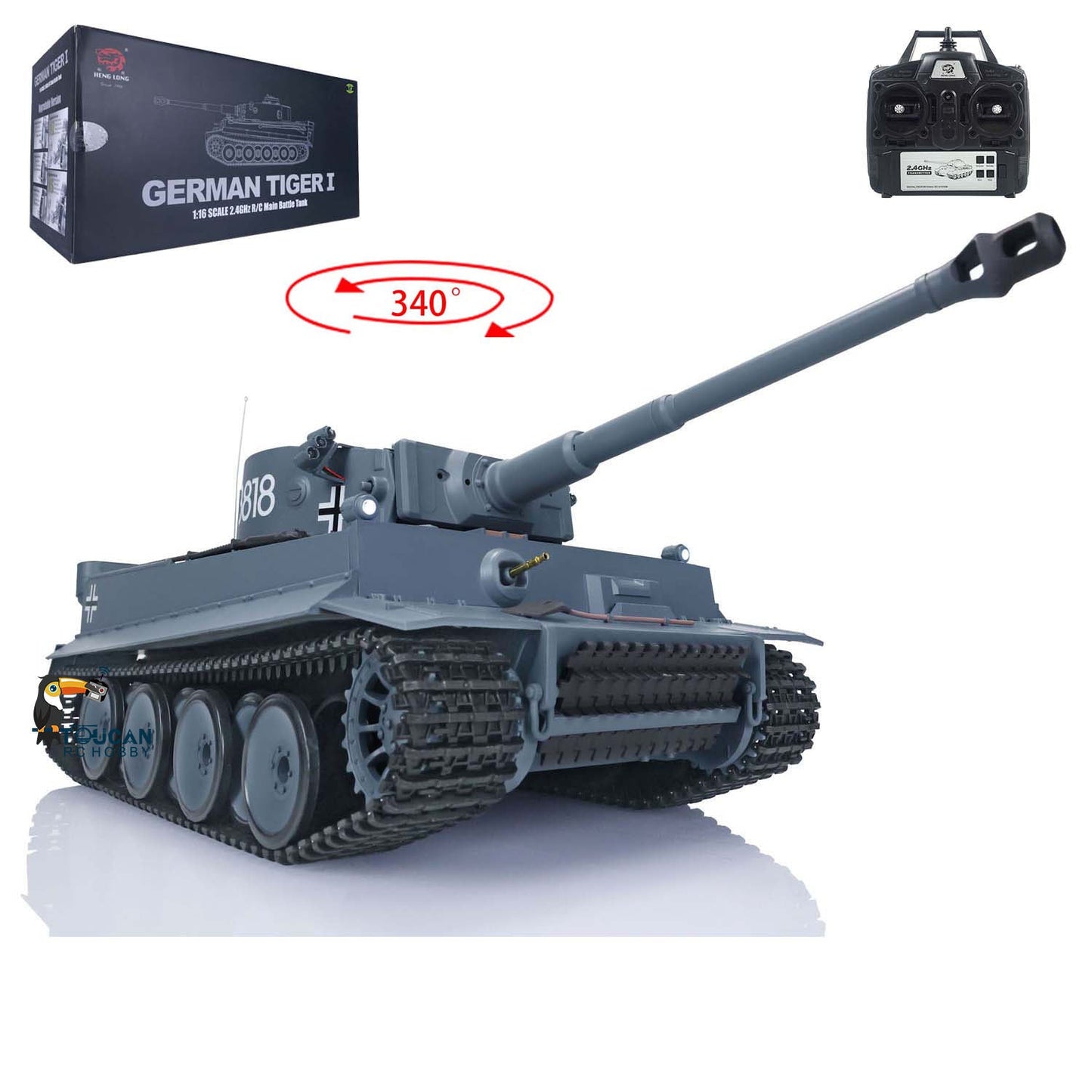 IN STOCK 1/16 7.0 Henglong Plastic RC Tank Radio Controlled Military Truck 3818 German Tiger I Turret Side Light Smoking Minigun Side Light