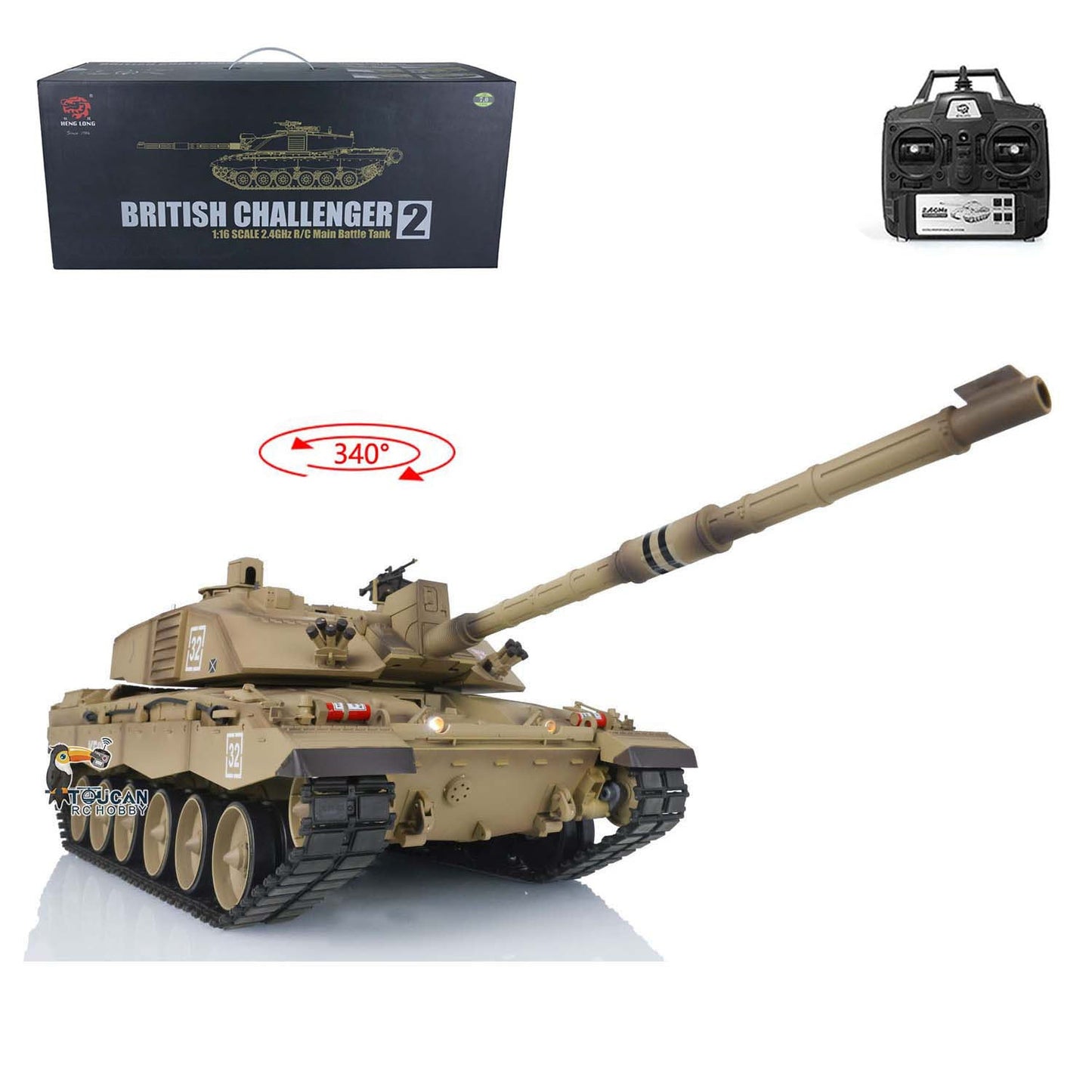 US Warehouse 2.4G Henglong 1/16 Scale 7.0 Plastic Ver Challenger II RTR RC Tank Radio Control 3908 Yellow Tracked Driving Wheels