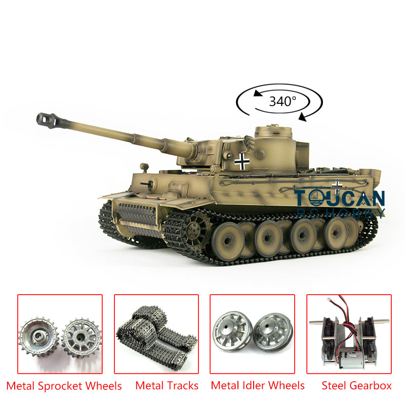 Henglong TK7.0 Upgraded Radio Control Tank Model Tiger I RTR RC Tank Model 3818 1/16 w/ Metal Idler Sprocket Tracks Smoking