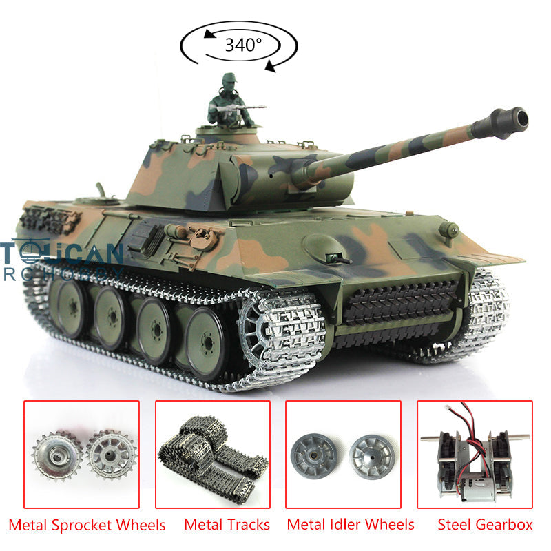 Henglong 1/16 TK7.0 Upgraded RC Tank Model German Panther RTR Remote Control Tank Model 3819 w/ Metal Idler Sprocket Wheels Tracks