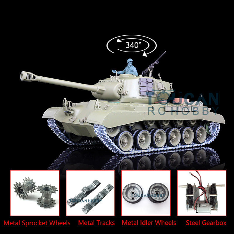 2.4Ghz Henglong 1/16 7.0 Upgraded M26 Pershing RC Tank Model 3838 w/ Metal Tracks Sprocket Wheels Engine Sound Steel Gearbox Smoking
