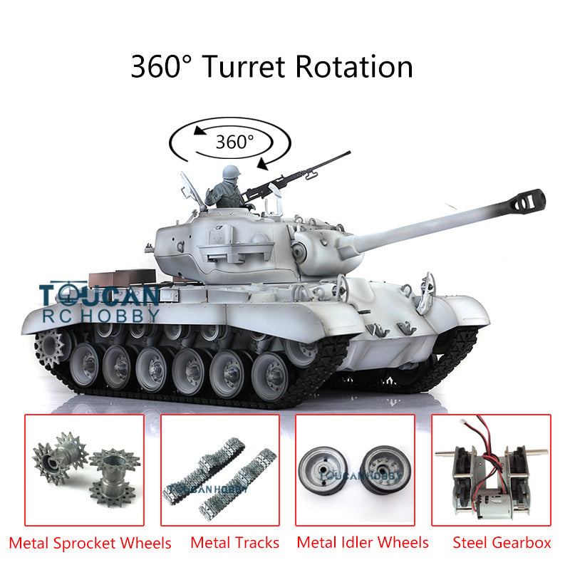 2.4G Henglong 1/16 TK7.0 Upgraded M26 Pershing RC Tank 3838 w/ 360 Degrees Rotating Turret Metal Tracks Sprocket Wheels Engine Sound