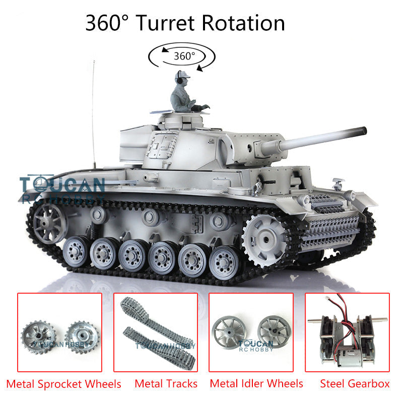 Henglong 1/16 Upgraded German Tank 3848 RC Tank Panzer III L TK7.0 360 Degrees Rotating Turret 2 Sounds for Radio Control Tank