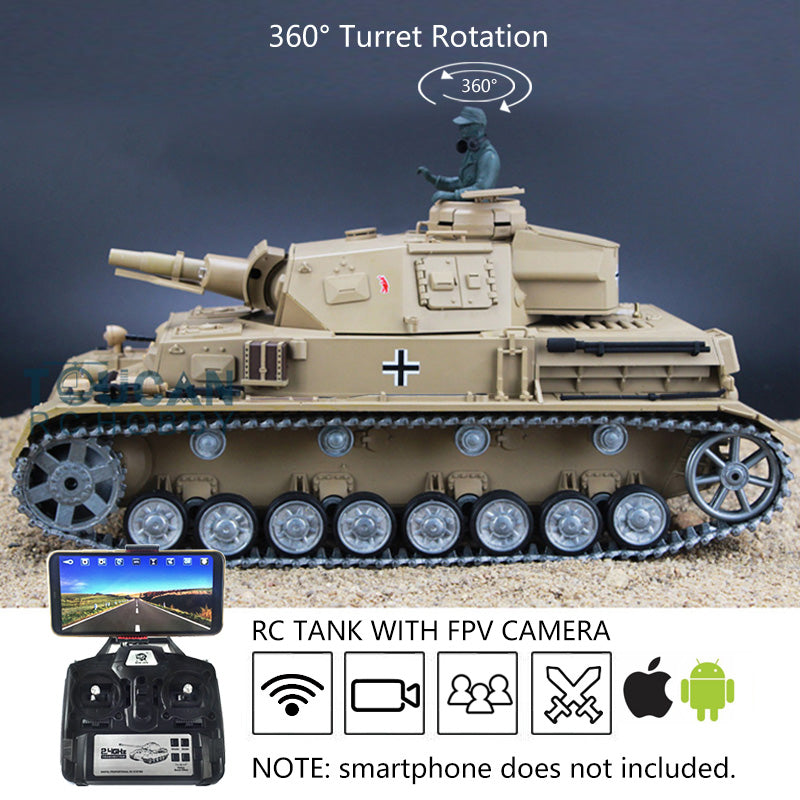 Henglong TK7.0 1/16 Customized RC Tank 3858 Panzer IV F RTR RC Tank w/ 360 Degrees Rotate Turret FPV Camera Metal Road Wheels Tracks