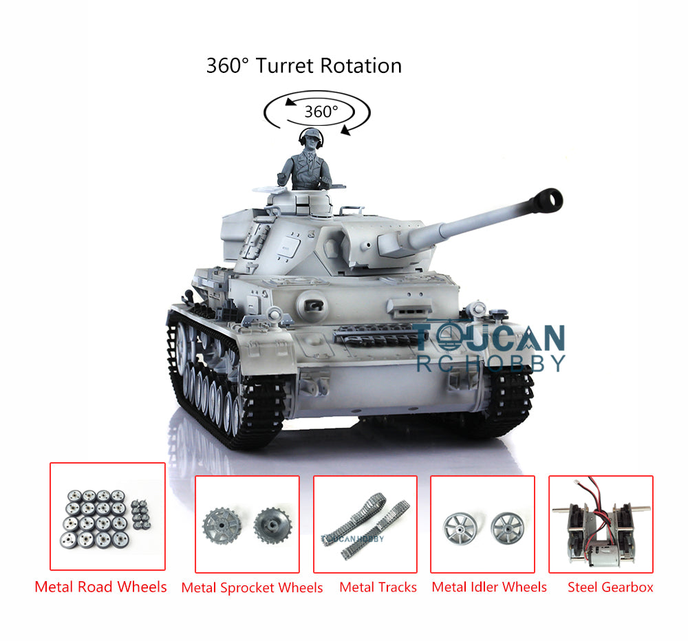 Henglong 1/16 7.0 Customized RC Tank Model Panzer IV F2 3859 RTR Tank Model w/ Metal Road Wheels Tracks Idler Sprocket Wheels Gun Sound