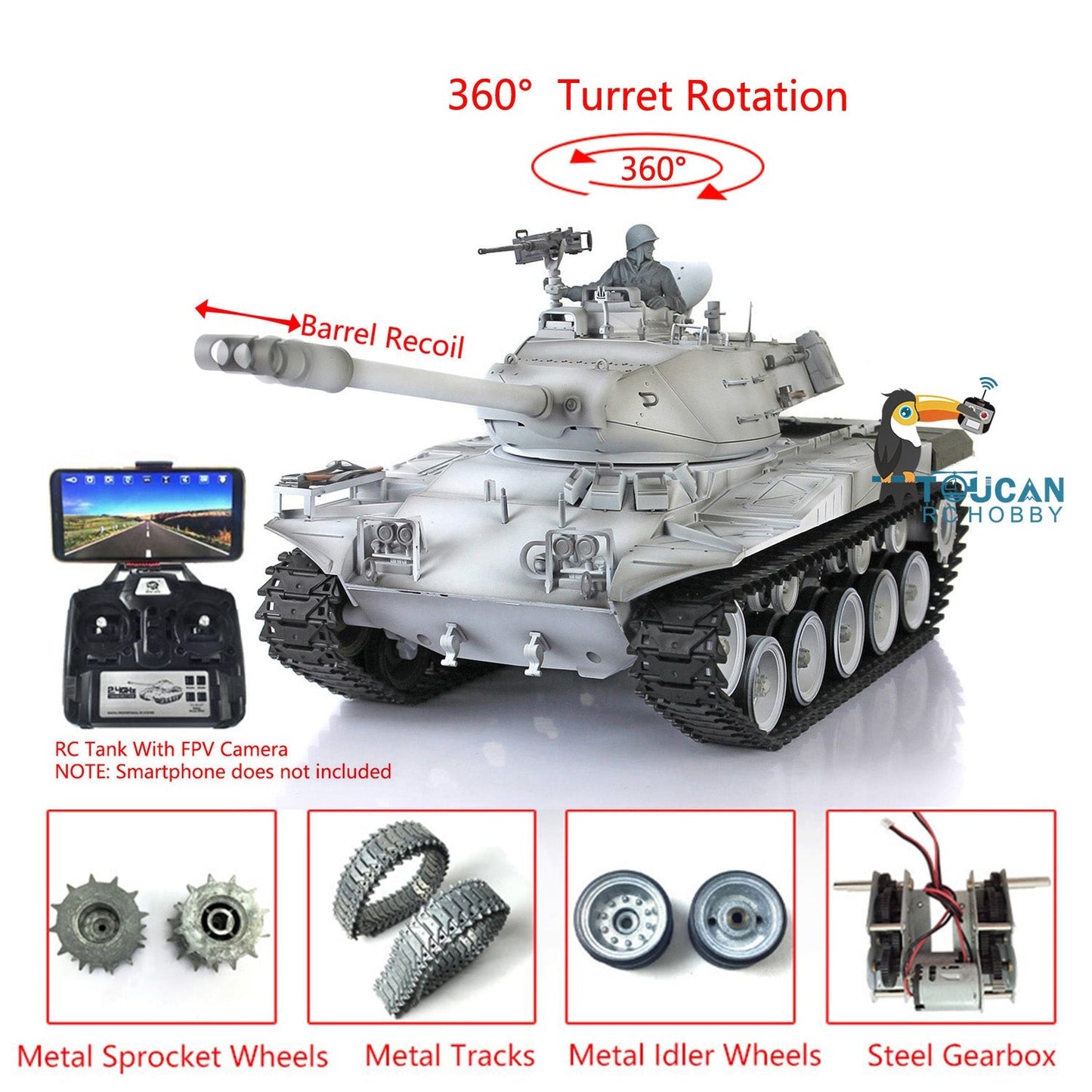 Henglong 1/16 TK7.0 Upgraded RC Tank Model 3839 Walker Bulldog w/ 360 Degrees Rotating Turret Metal Tracks Sprocket FPV Gearbox