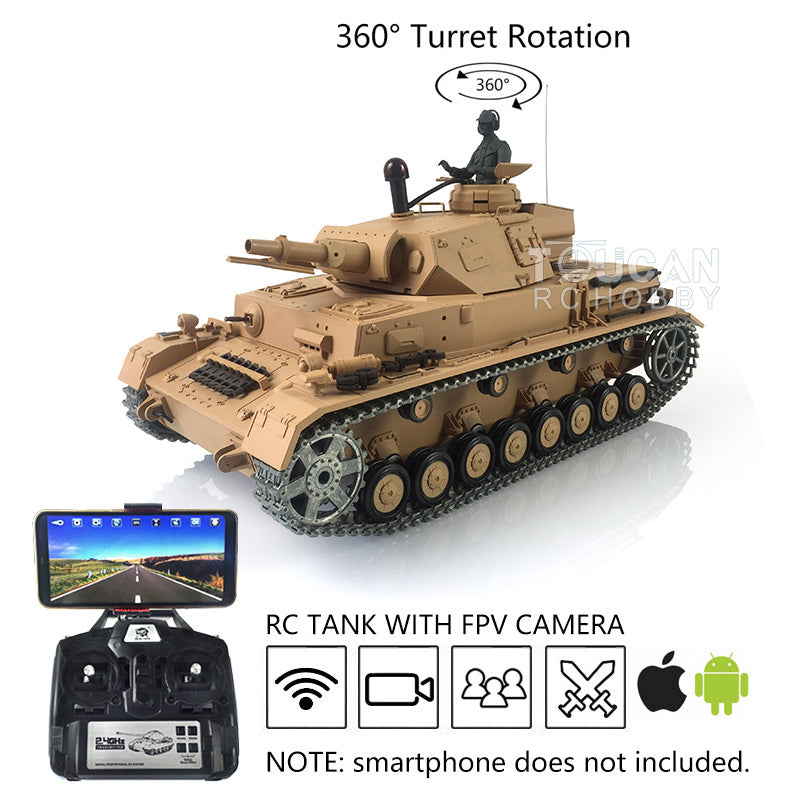 Henglong 1/16 RC Tank 3858 Upgraded Panzer IV F TK7.0 RTR Radio Control Tank W/ 360 Degrees Rotating Turret FPV Camera Metal Tracks
