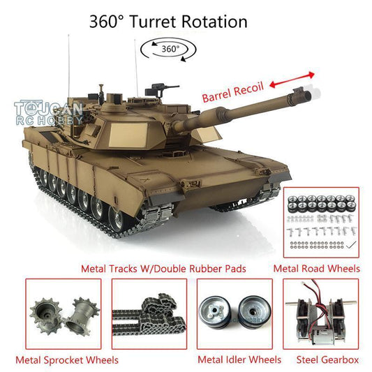 US Warehouse Henglong 1:16 7.0 2.4Ghz USA Abrams RTR RC Tank 3918 360 Degree grees Turret Barrel Recoil Metal Tracks Rubber Pads Main Board