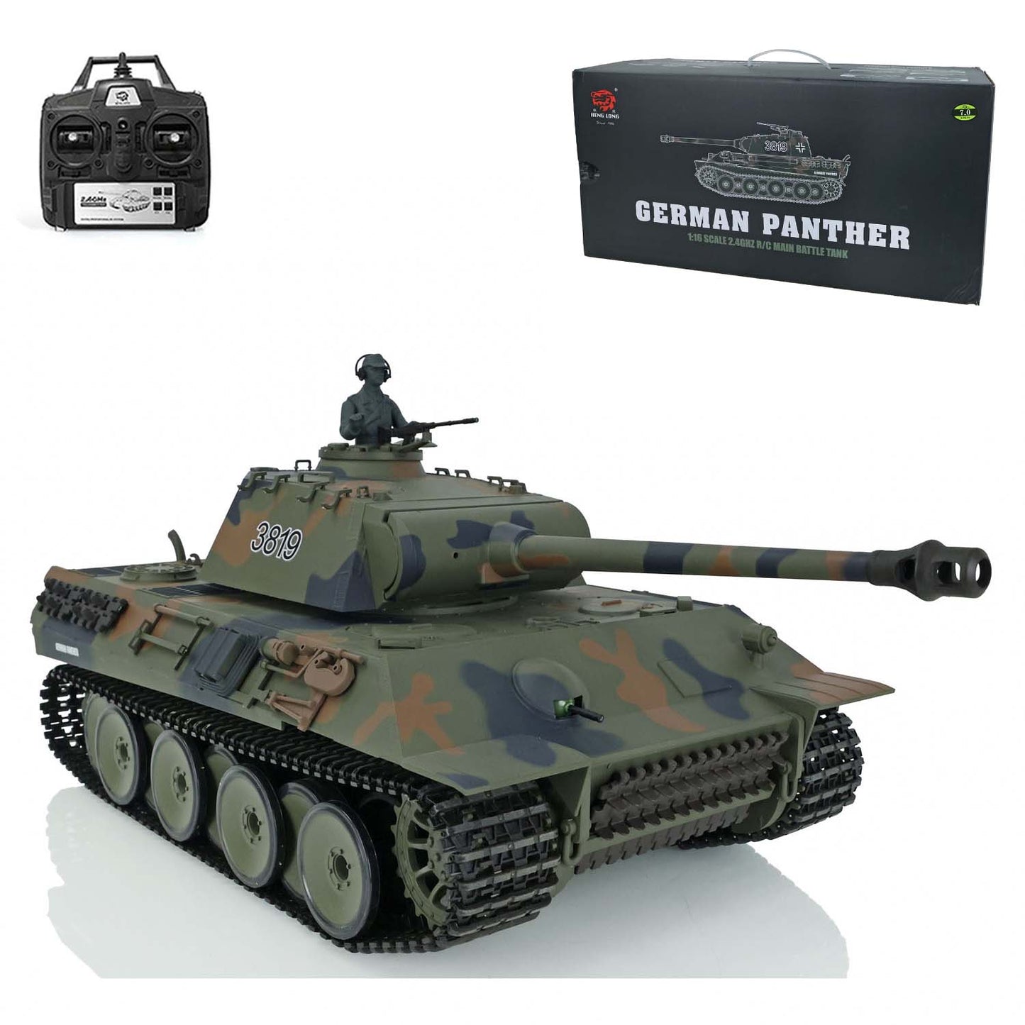 US Stock Henglong 1/16 2.4Ghz 7.0 Plastic Ver German Panther V 3819 RTR RC Tank Model Smoke BB Infrared Combat Smoke Sound Light