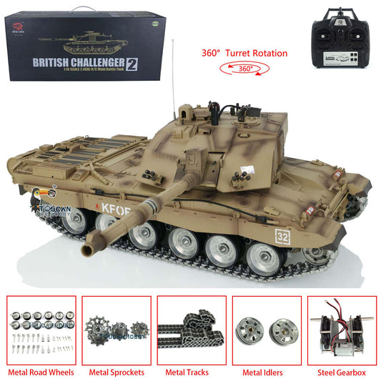 Henglong 1/16 7.0 RC Tank 3908 Customized Challenger II Metal Road Wheels Tracks 360 Degree Turret Infrared Combat Idle Smoke Barrel lifting