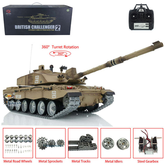 Henglong 1/16 TK7.0 Professional British Challenger II 3908 RTR RC Tank with 360 Degrees Turret IR BB Smoke Metal Sprockets Idlers Road Wheels Single Rubber Tracks