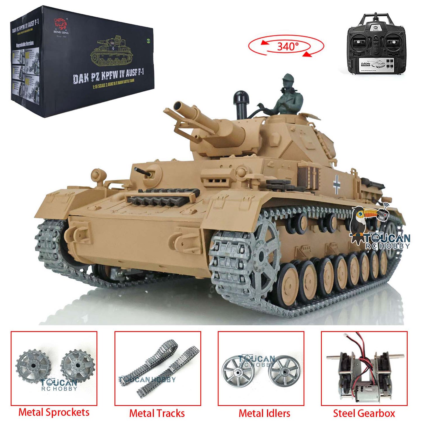 2.4G Henglong 1/16 Snow 7.0 Upgraded Panzer IV F RTR RC Tank 3858 Metal Tracks Sprocket Idler Wheels Infrared Combating System