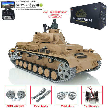 Henglong 1/16 Scale 7.0 Upgraded Panzer IV F RTR RC Tank 3858 360 Degree Turret Rotation Metal Sprocket Wheels Infrared Combating System