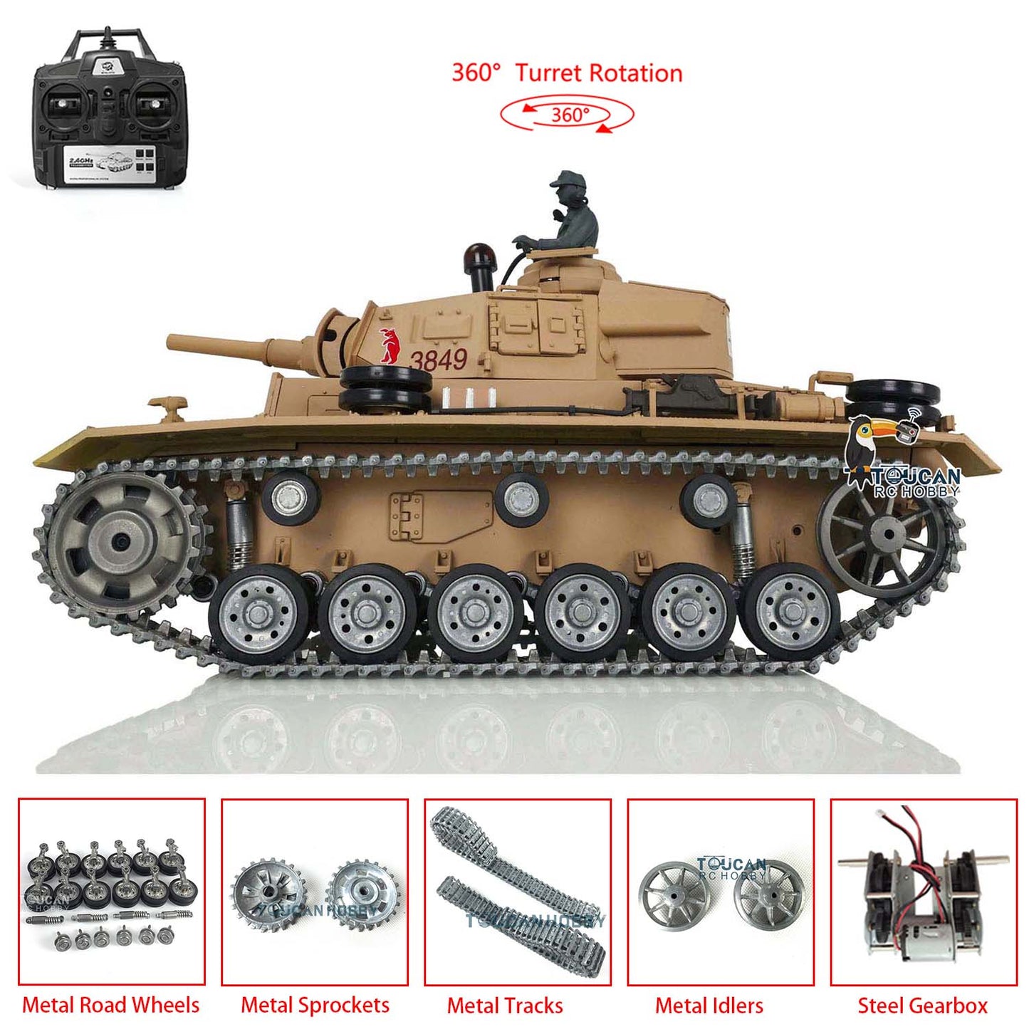 IN STOCK Henglong 1/16 7.0 Customized Professional Edition German Panzer III H RTR RC Tank 3849 With Metal Tracks Road Wheels Driving Gearbox