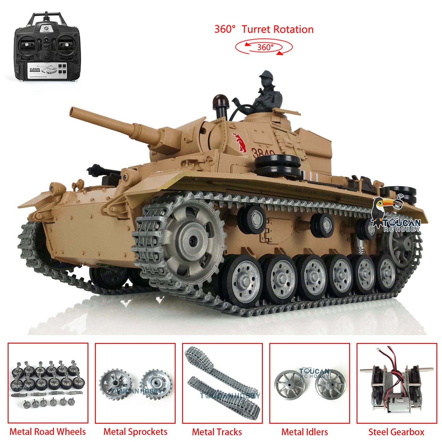 IN STOCK Henglong 1/16 7.0 Customized Professional Edition German Panzer III H RTR RC Tank 3849 With Metal Tracks Road Wheels Driving Gearbox