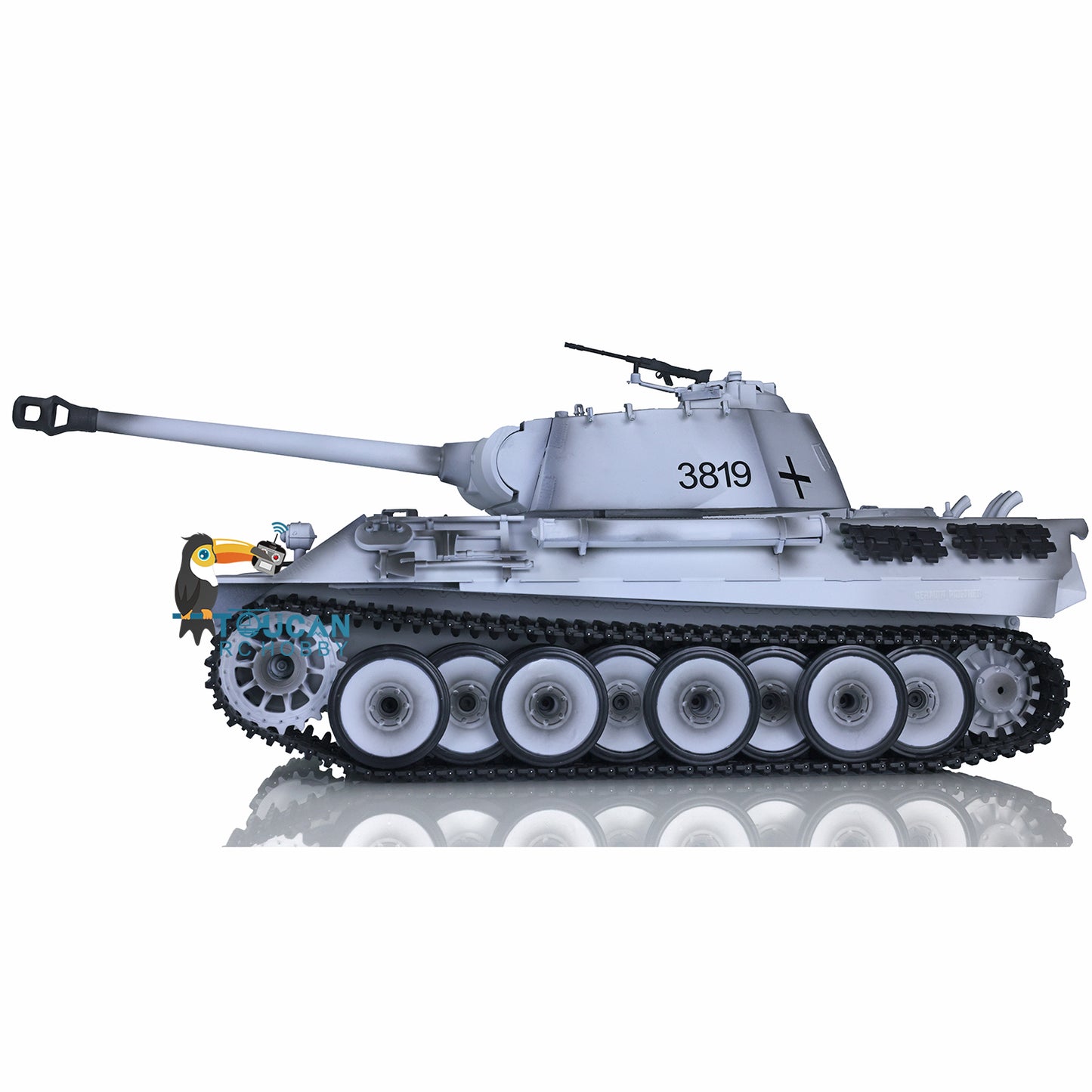 Henglong 1/16 TK7.0 RC Tank Model Panther 3819 w/ FPV 360 Degrees Rotating Turret Metal Tracks Road Wheels Engine Sound Smoking