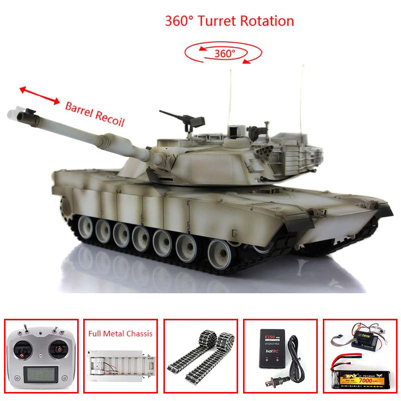 Heng Long 1/16 RTR RC Tank Model 3918 M1A2 Abrams Full Metal Painted Chassis TK16 IR Version Smoke Upper Hull FS I6S 360 Turret