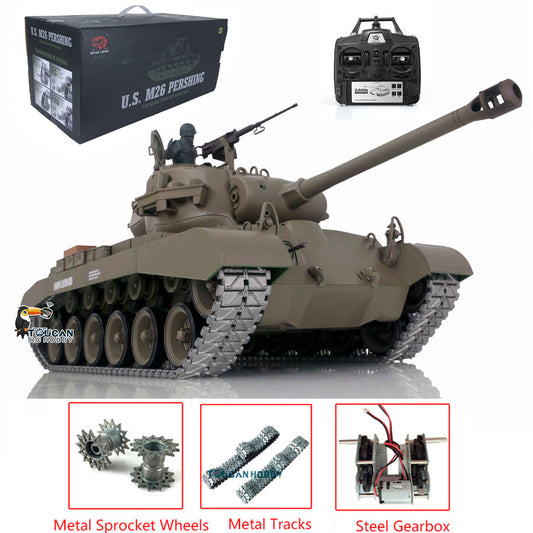 2.4G Henglong 1/16 Snow 7.0 Upgraded M26 Pershing RTR RC Tank Radio Control Vehicle 3838 Metal Tracks Sprocket Wheels Infrared Combating System