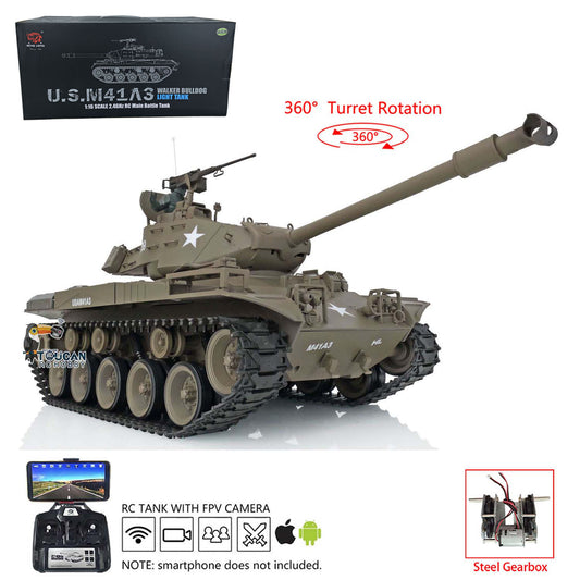 Henglong 1/16 7.0 FPV Walker Bulldog RC Tank 3839 Metal Steel Driving Gearbox 360 Degree Turret Rotation Infrared Combating System