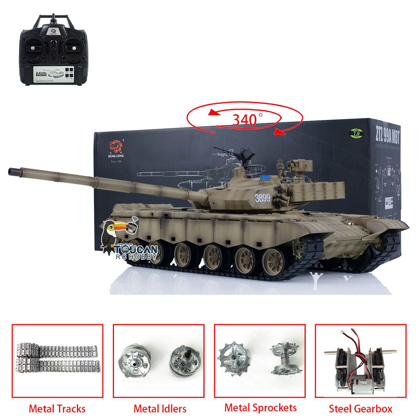 Henglong 1/16 FPV 7.0 Chinese 99A RC Tank Model 3899A 360 Turret Steel Gearbox Radio Controlled Military Vehicle Hobby DIY Toy Car