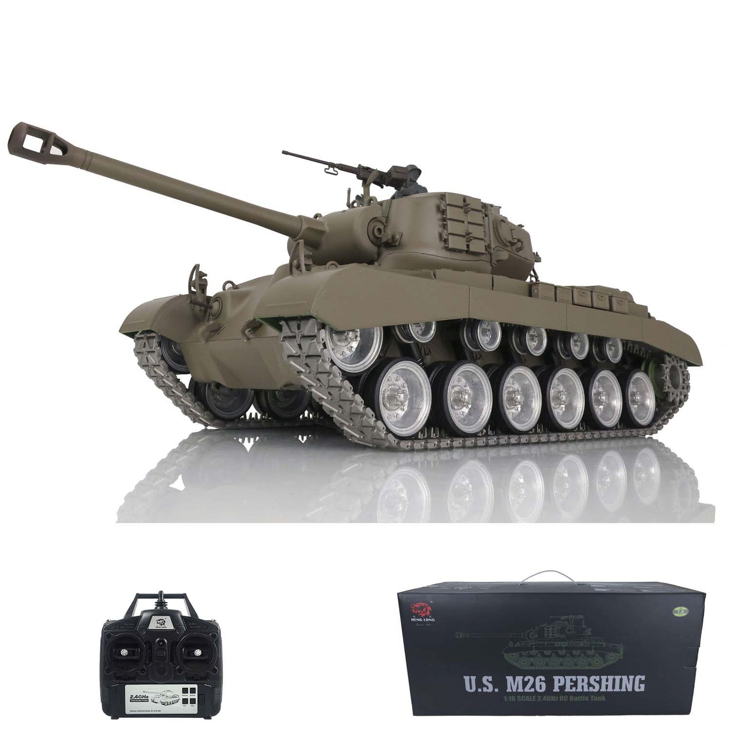 US Stock Henglong 1/16 7.0 Customized 3838 M26 Pershing RTR RC Tank 360 Degree Turret Rotation Metal Tracks Drive Idler Road Wheels Gearbox