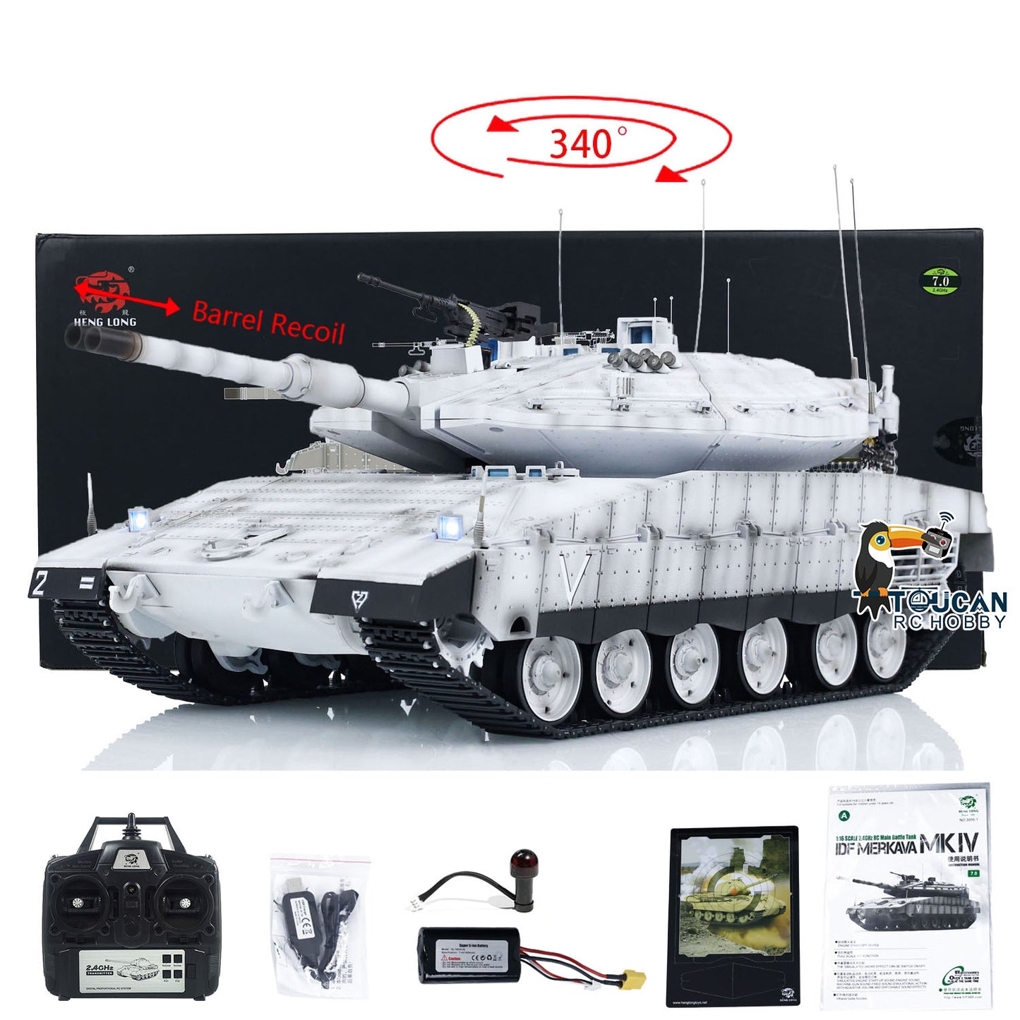 Heng Long 1/16 RC 3958 Main Battle Tank IDF Merkava MK IV Remote Control Military Tanks BB Unit Infrared Combat Barrel Recoil Metal Suspension Arms