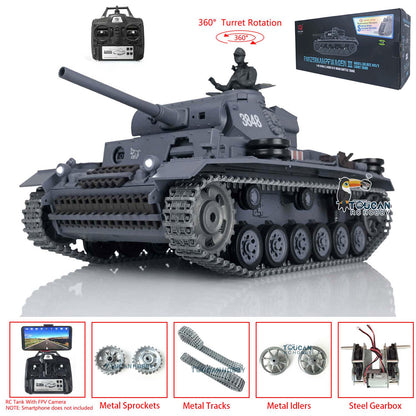 Henglong 1/16 Scale FPV 7.0 Upgraded Panzer III L RTR RC Tank Radio Control 3848 360 Degree Turret Rotation Infrared Combating System