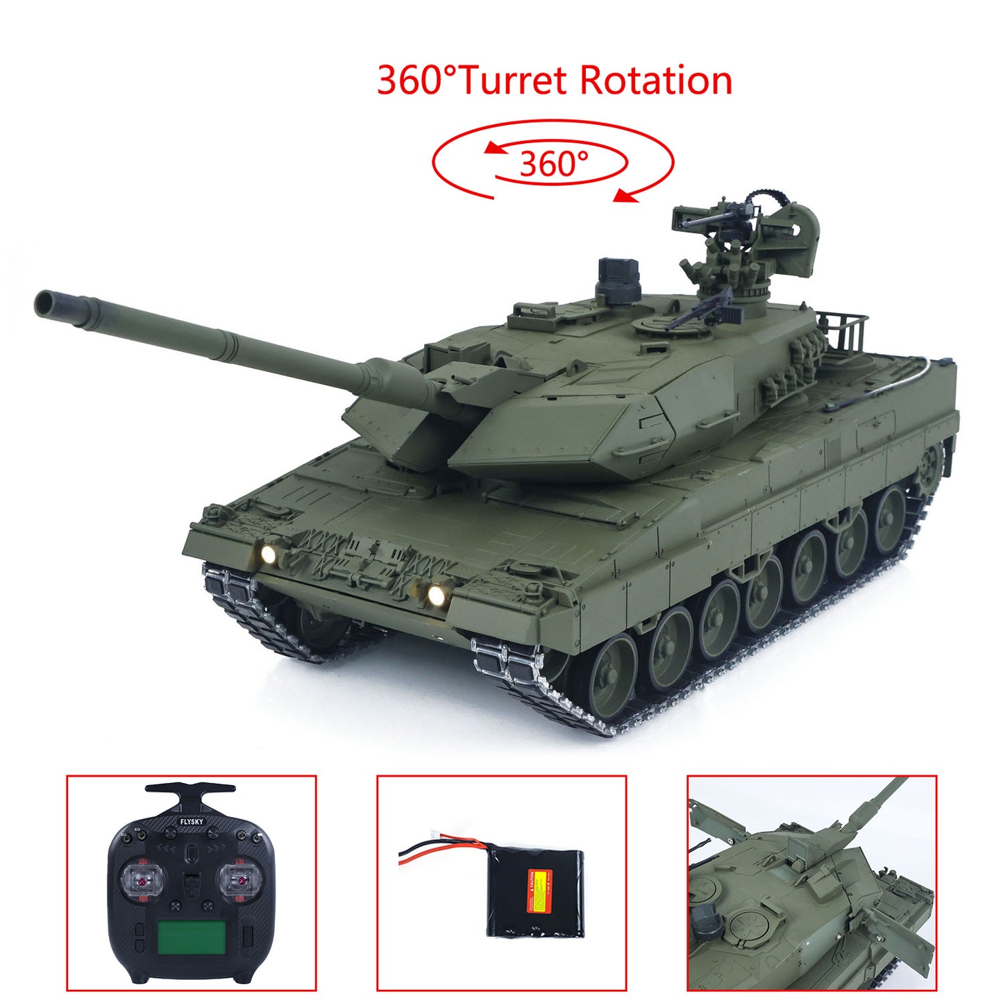 TOUCAN 1/16 Metal 3889 German Leopard A6 RTR RC Tank 360 Degree Turret Electric Periscope Barrel Recoil Smoke Metal Road Drive Idler Wheels