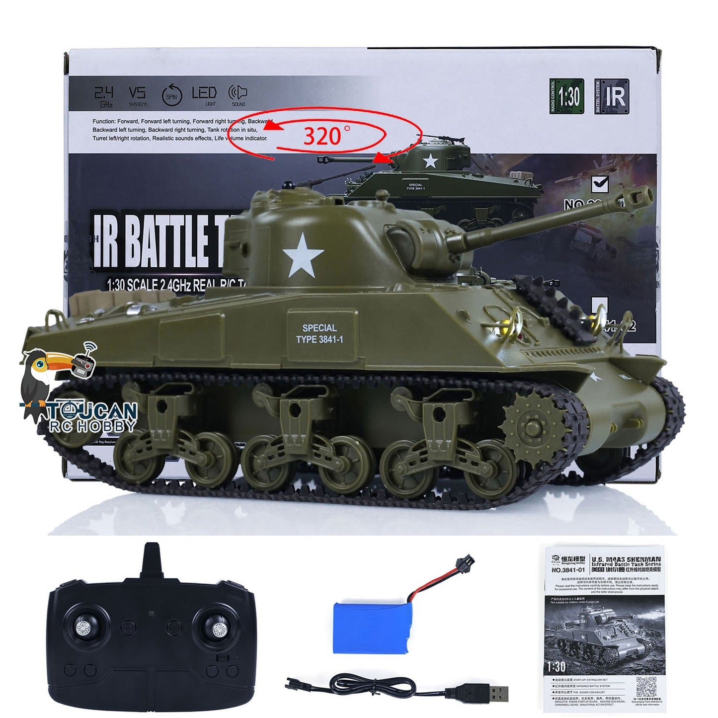 HengLong 1/30 M26 3841-02 2.4G Pershing RC Panzer Remote Control Battle Tank Infrared Combating Painted Assembled Military Model