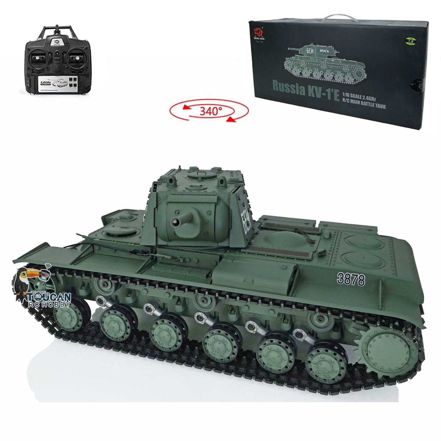 2.4G Henglong 1/16 7.0 Plastic Ver Soviet KV-1 RTR RC Tank Remote Control Military Vehicle Model 3878 Infrared Combating System