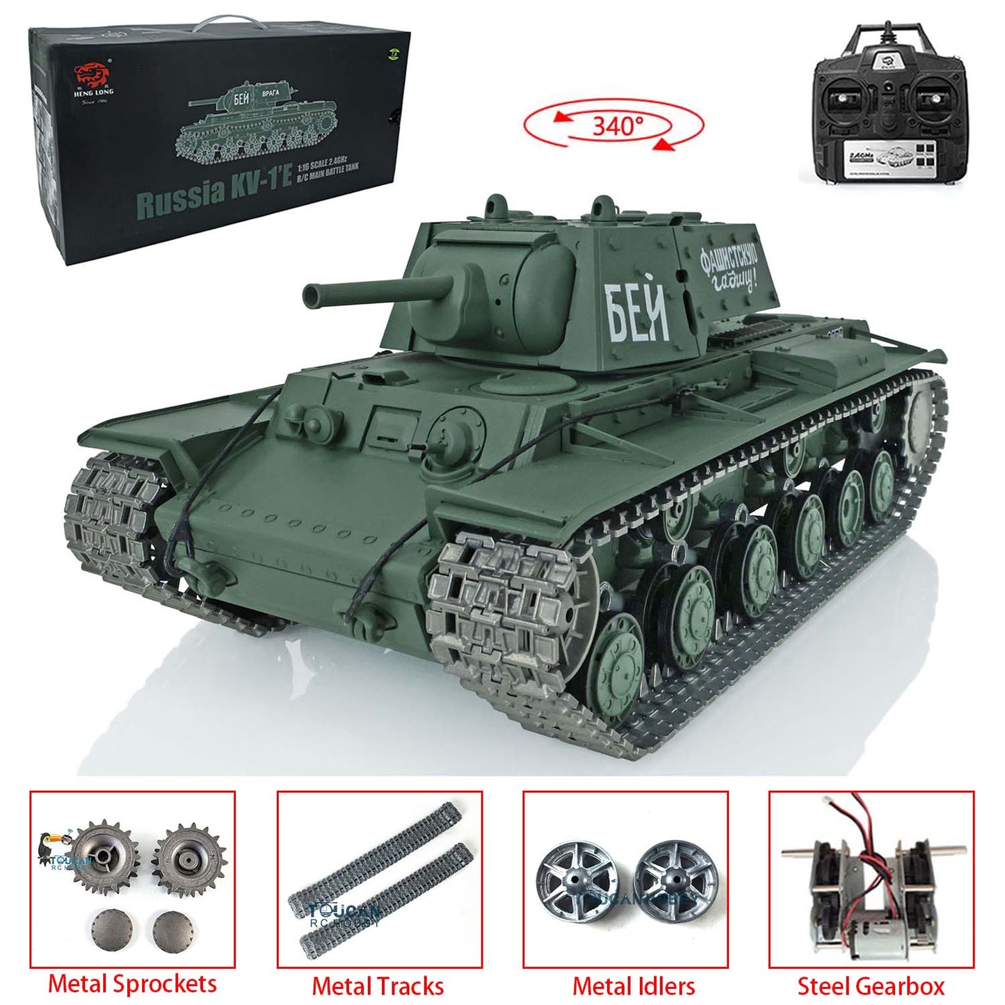 2.4G Henglong 1/16 7.0 Upgraded Soviet KV-1 RTR RC Radio Control Vehicle Tank 3878 Metal Tracks BB Unit Infrared Combating System