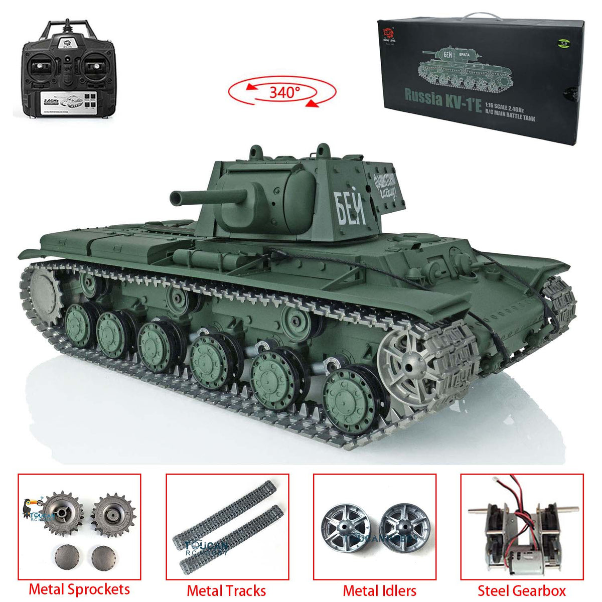 Henglong 1/16 7.0 Upgraded 2.4G Soviet KV-1 3878 RTR RC Tank BB Unit Smoke Sounds Lights