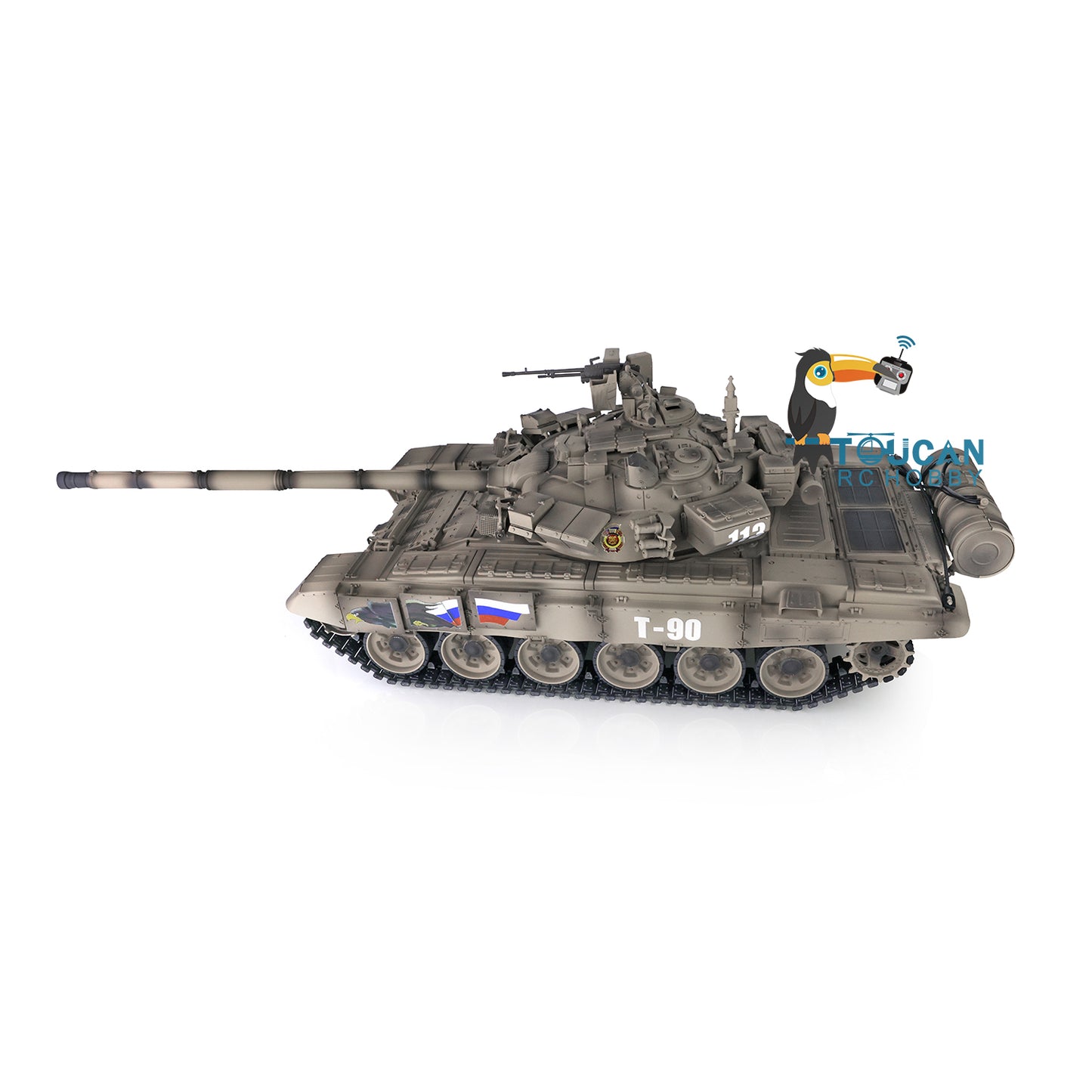 2.4G Henglong 1/16 7.0 Upgraded Metal Ver Russia T90 3938 RTR RC Tank Model BB IR 340 Degree Turret Smoke Metal Drive Idler Wheels