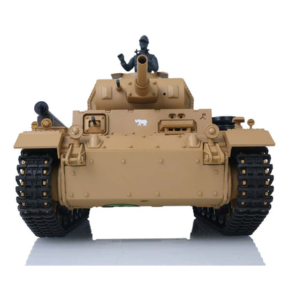 US Warehouse 2.4G Henglong 1/16 7.0 Plastic 3849 German Panzer III H RTR RC Tank Model BB IR Smoke Sounds Lights Metal Barrel