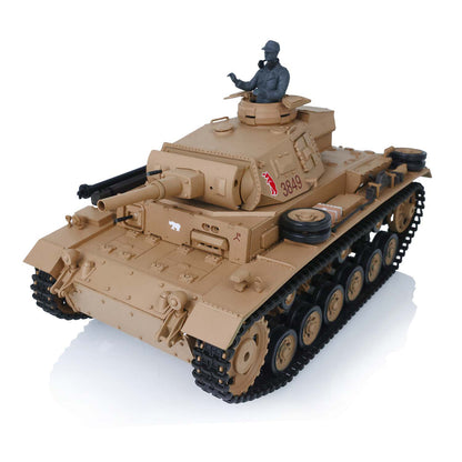 Henglong Plastic 1/16 7.0 3848 3849 Panzer III H L RC Tank FPV Steel Driving Gearbox 360 Degree Turret Infrared System BB Smoke Unit Metal Barrel