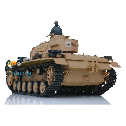 Henglong 1/16 RC Tank Model 3849 Plastic 7.0 Panzer III H Remote Control Tank Model w/ Turret Smoking Gearbox Engine Sound Road Wheels