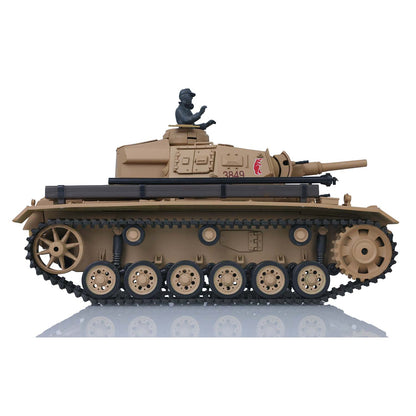 Henglong Plastic 1/16 7.0 3848 3849 Panzer III H L RC Tank FPV Steel Driving Gearbox 360 Degree Turret Infrared System BB Smoke Unit Metal Barrel