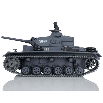 US Stock Henglong 1/16 7.0 Upgraded 3848 German Panzer III L RTR RC Tank BB Infrared Combat BB Smoke Metal Drive Idler Wheels Tracks Gearbox
