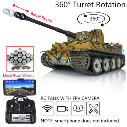 1/16 Henglong 7.0 3818 Tiger I RTR RC Tank FPV 360 Degree Turret Barrel Recoil Smoke Metal Tracks Road Drive Idler Wheels Hand Spray Painting Color
