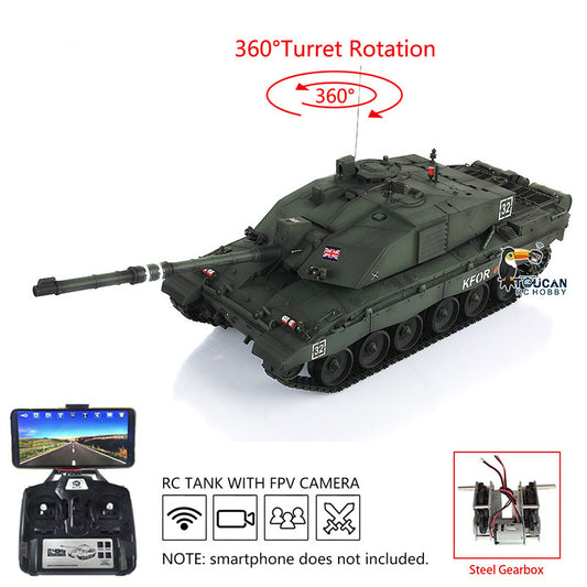 Henglong 1/16 TK7.0 Customize 3908 Challenger II RTR RC Tank FPV 360 Degrees Turret IR BB Smoke Metal Tracks Road Drive Idler Wheels
