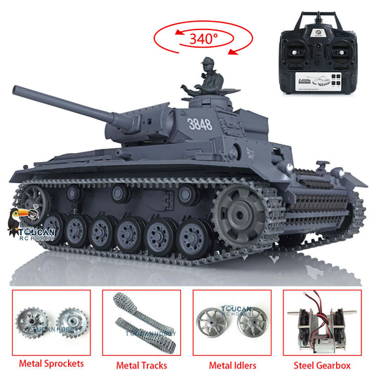 2.4G Henglong 1/16 Snow 7.0 Upgraded Panzer III L RTR RCC Radio Control Tank 3848 Metal Tracks Sprocket Wheels Infrared Combating System