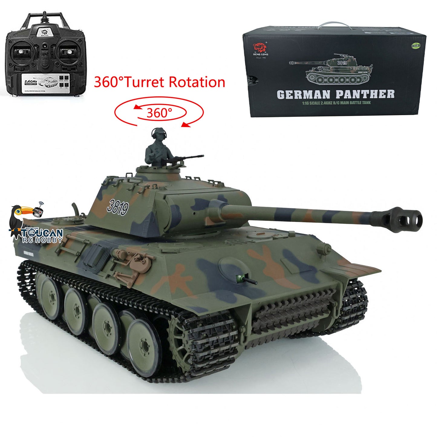 2.4Ghz Henglong 1/16 7.0 Plastic German Tiger I 3818/German Panther V 3819 RTR RC Tank 360 Degree Turret Rotation Infrared Combating System