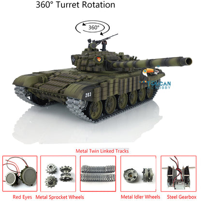 Henglong 1/16 TK7.0 Russia T72 RTR RC Tank 3939 with Red Eyes Armor 360 Degrees Turret BB IR Smoke Metal Tracks Gearbox Sprockets Idlers Wheels